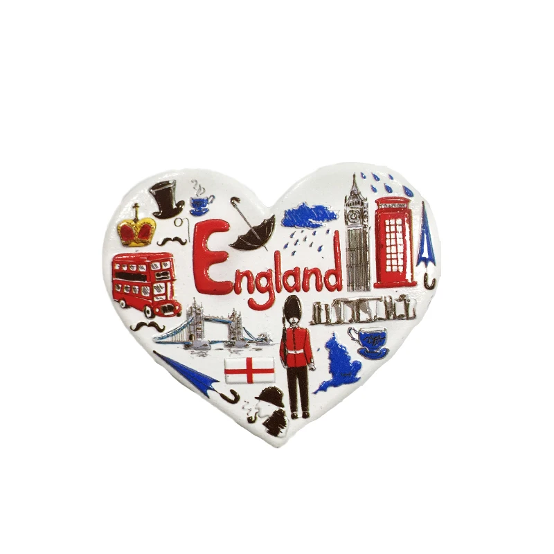 

English Heart-shaped Resin Fridge Magnet, Travel Souvenir, Decorative Magnet, British Elements Design