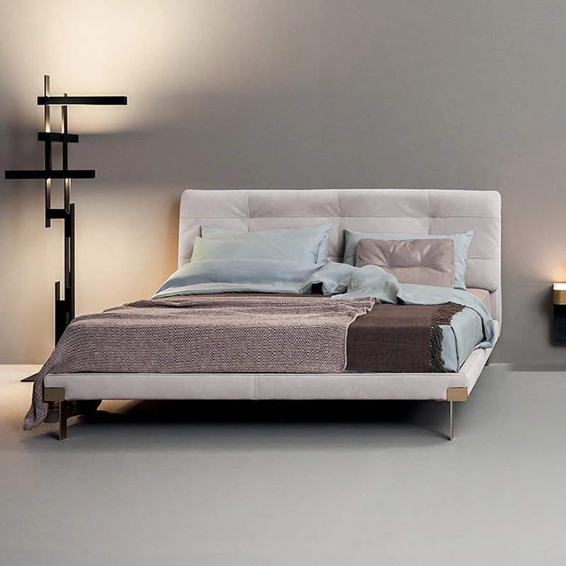 

Light luxury high-end matte cloth bed master bedroom high foot leather down soft bag bed modern villa large flat wedding bed