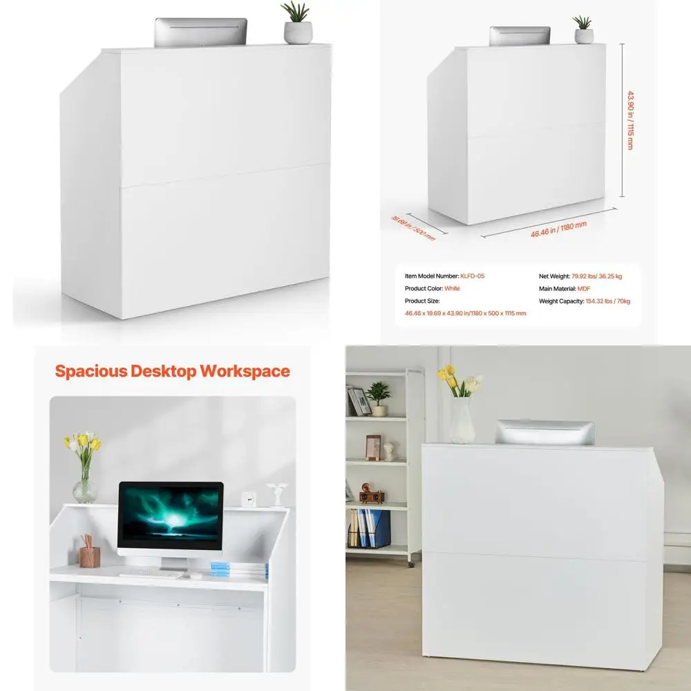 

46 Inch Rectangular Front Counter Table for Retail, Office, and Beauty Salon, White