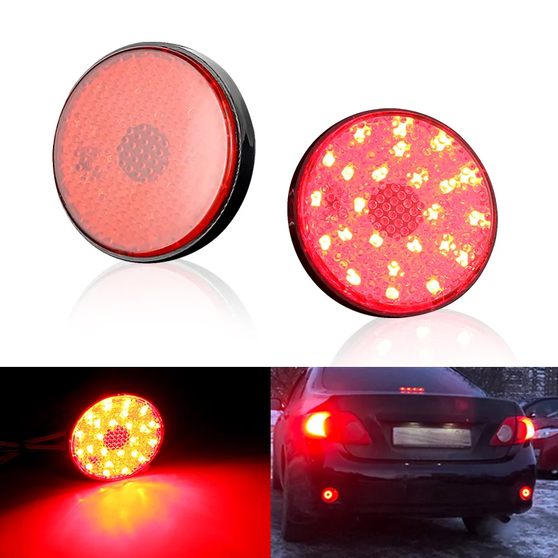 

2PCS LED Bumper Reflector Lights Round 5.8CM for Toyota Highlander Sequoia Noah Fortuner Mitsubithi ASX Tail/Brake Rear Fog Lamp