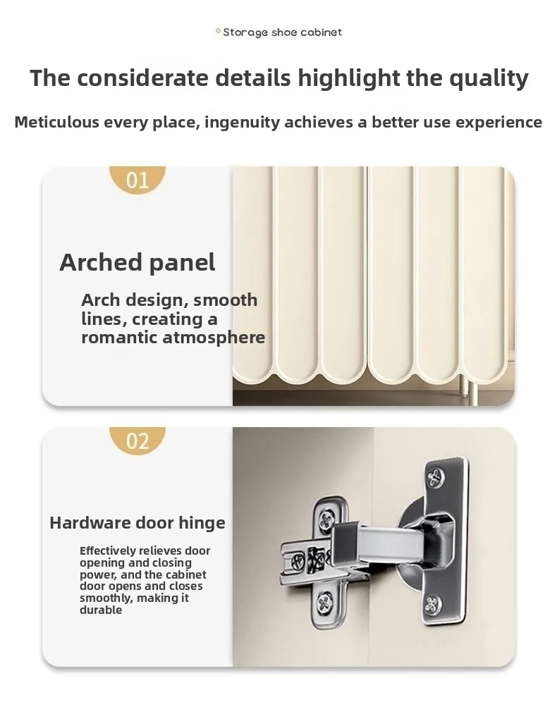 خزانة أحذية على الطراز الكريمي، باب المنزل على الحائط، خزانة مدخل ضيوف المشاهير على الإنترنت، جانب ضيق كبير