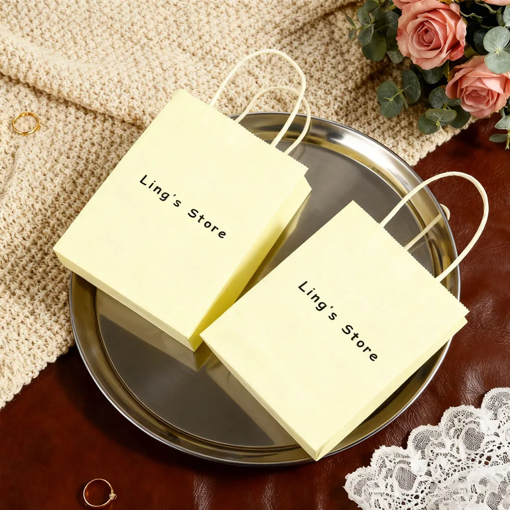 

24Pcs Personalized Yellow Jewelry Kraft Bag Gift Packaging Paper Handle Pouches Travel Shopping Perfume Candy Cosmetic Organizer