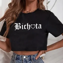 Bichota Crop top Bichota t-shirt Karol G Crop top ventagli regalo ragazze o-collo maniche corte Casual semplici camicie da donna