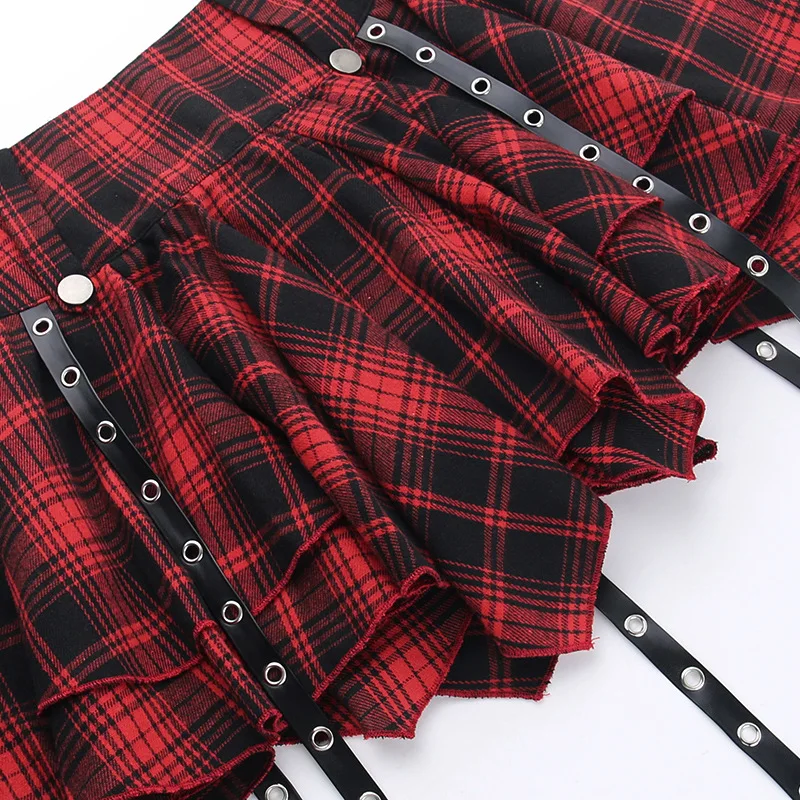 กระโปรงสั้นลายสก็อตสีแดงเข้มสไตล์โกธิค  สำหรับผู้หญิง  คอลเลคชั่นฤดูใบไม้ร่วง 2025  ใหม่  หวาน เท่ เซ็กซี่  อเนกประสงค์  สไตล์ Y2K  กระโปรงพอง  สำหรับสาวๆ