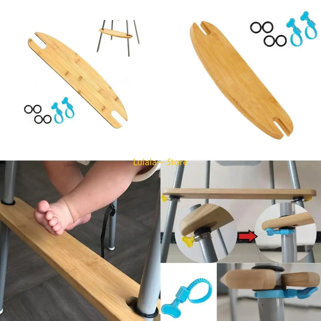 Y4QA Wooden High Chair Footrest Adjustable Universal Baby High Chair Footrest Highchairs Pedal with Rubber Rings Round Corner