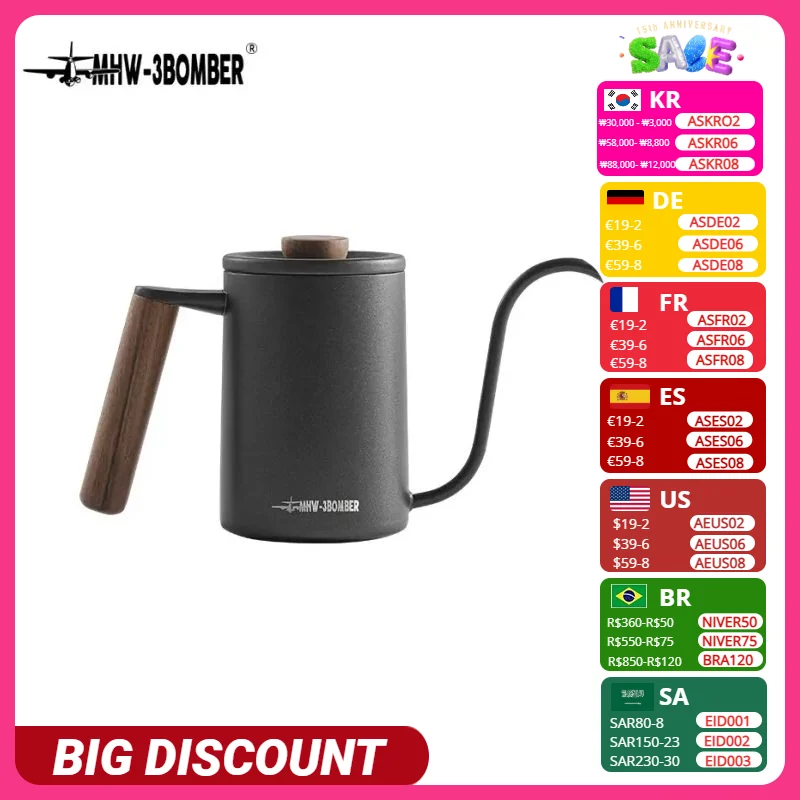 MHW-3BOMBER Pour Over Coffee Kettle 400ml/600ml Stainless Steel Gooseneck Tea Water Pot Chic Cafe Barista Kitchen Accessories