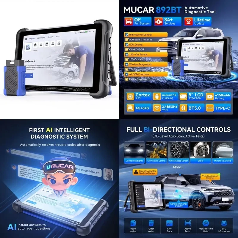 2026 MUCAR 892BT Car Diagnostic Tools AI OBD2 Scanner Professional Automotive Scanner ECU Coding 34 Reset Service