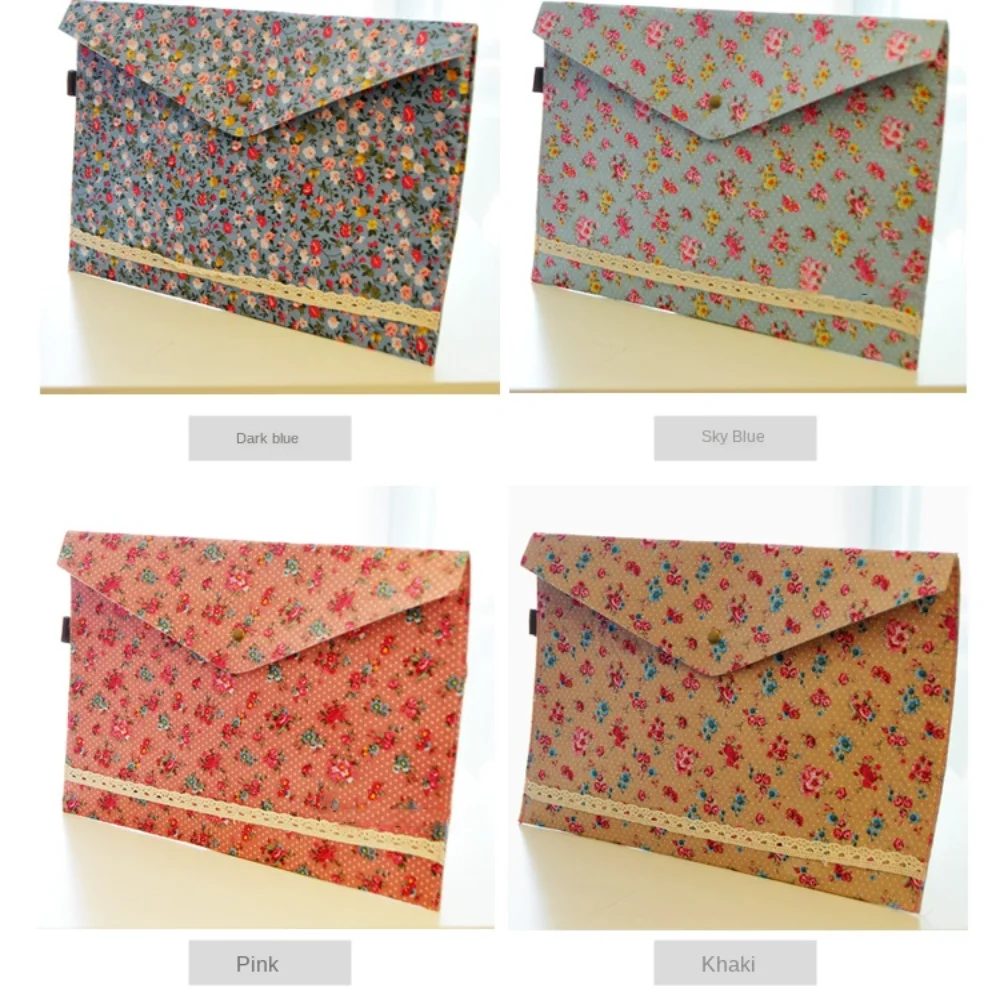 Saco de arquivo envelope impermeável, macio floral, grande capacidade, portátil, armazenamento de dados, elegante pasta botão, organizador para estudantes, a4