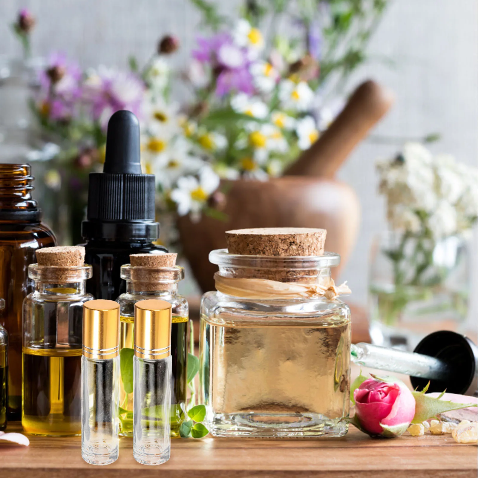 4 garrafas de rolo de vidro de aromaterapia dos pces óleo essencial à prova de vazamento dispensador portátil recarregável pequeno recipiente para viagens