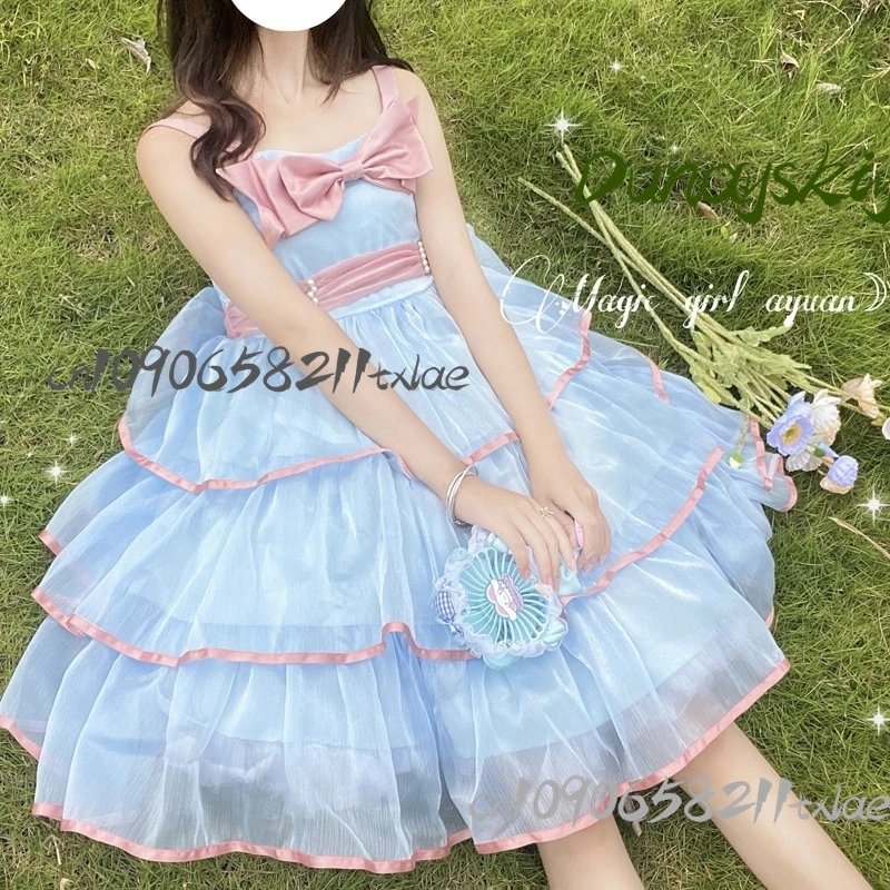 

jirai kei blue dress girl lolita jsk anime women cosplay costumes high quality kawaii princess dress Halloween daily cosplay