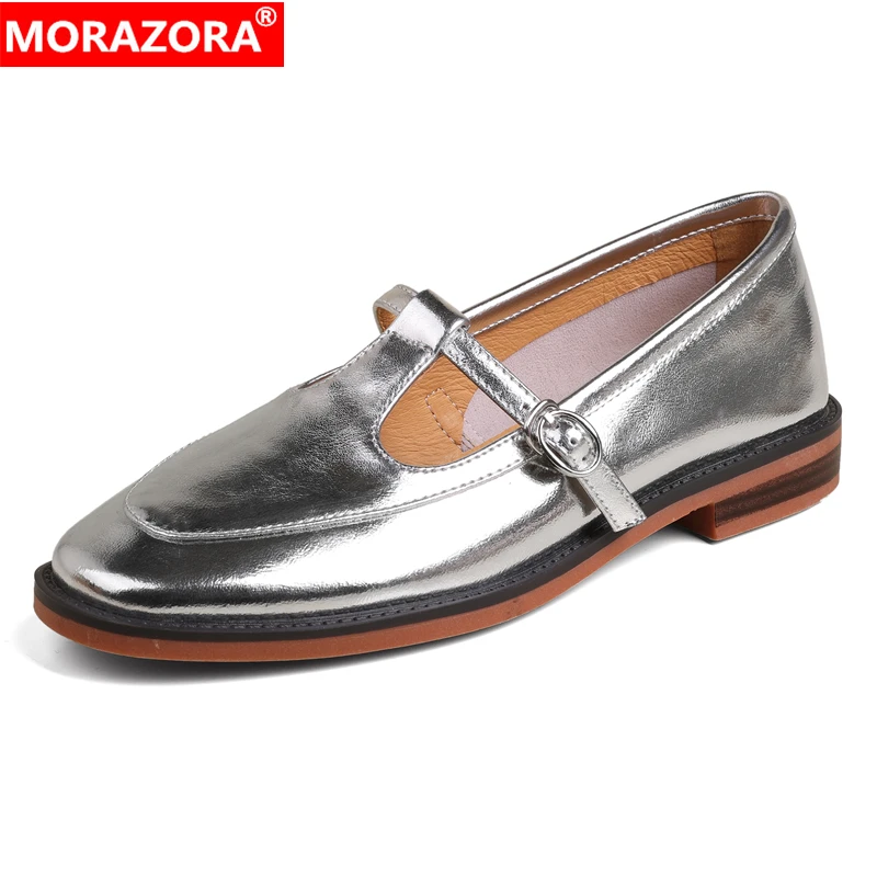 

MORAZORA 2025 New Genuine Leather Shoes Women Round Toe Square Low Heels Spring Summer Office Dress Shoes Ladies Footwear