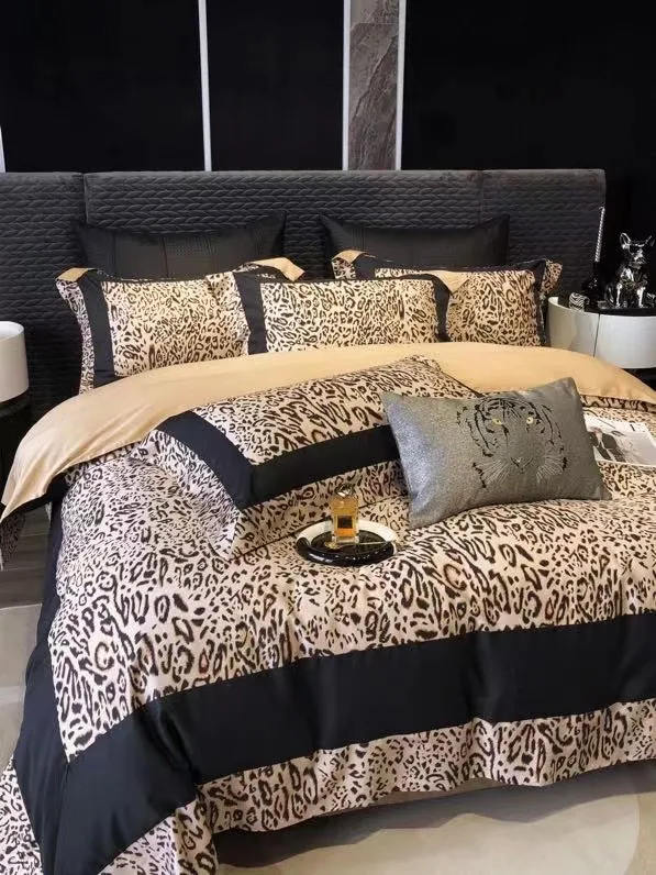 60S Long Staple Cotton Bedding Set Luxury Leopard Sheet Pillowcase&Duvet Cover High Quality Home Bed Linens 4pcs King Bed Set