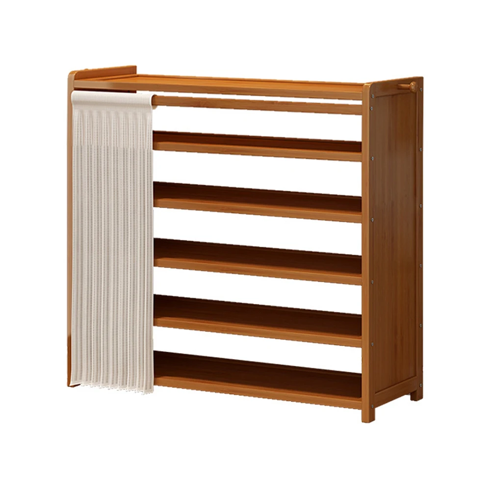 Organizzatore per armadietto a 6 livelli con tenda in garza bianca, ripiani in legno, organizer per scarpe, per ingresso, soggiorno, corridoio, porta