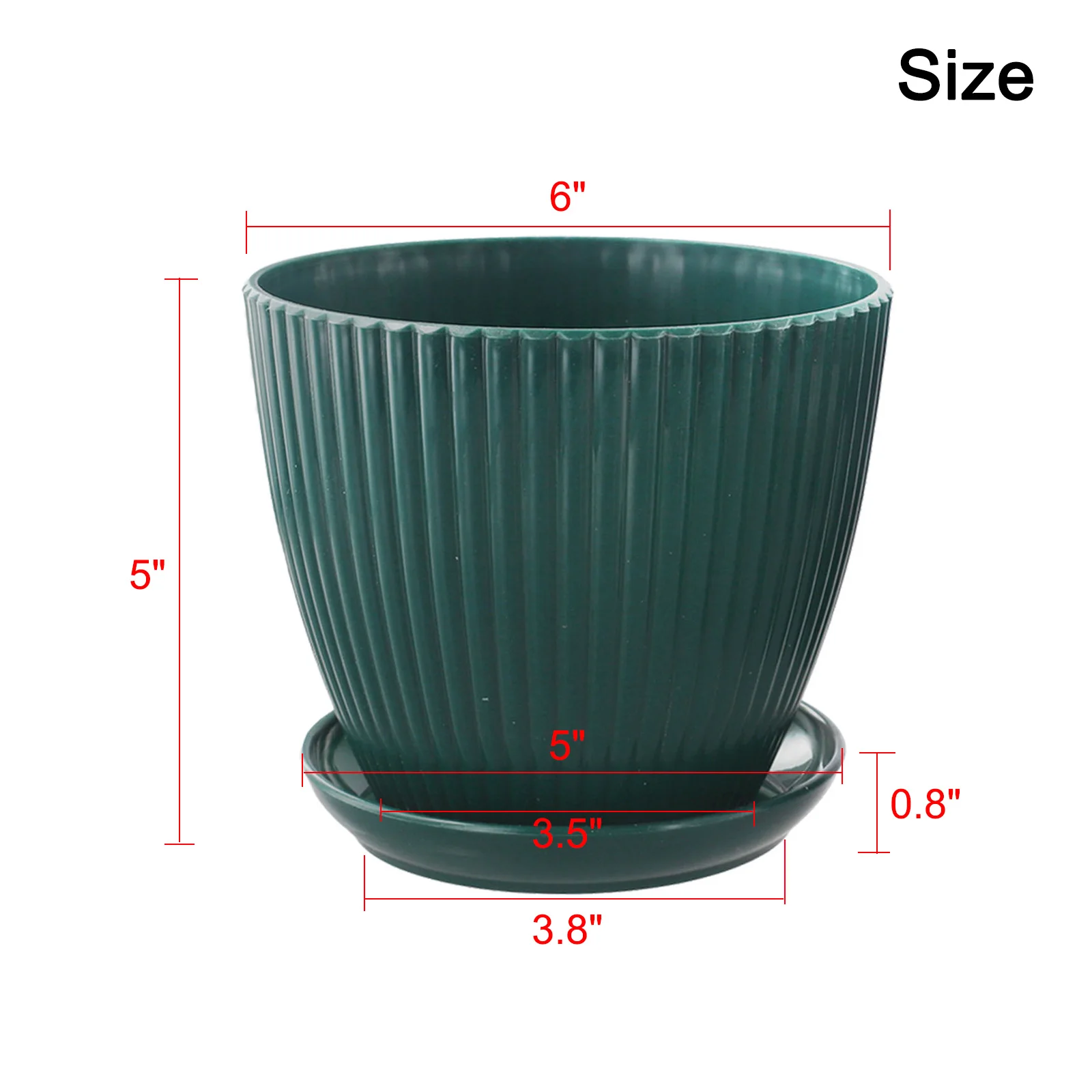 For Indoor/Outdoor Plastic Flower Pots Minimalist Design PP Material 6 Inch Size Stripe Pattern Easy Drainage Movable Tray