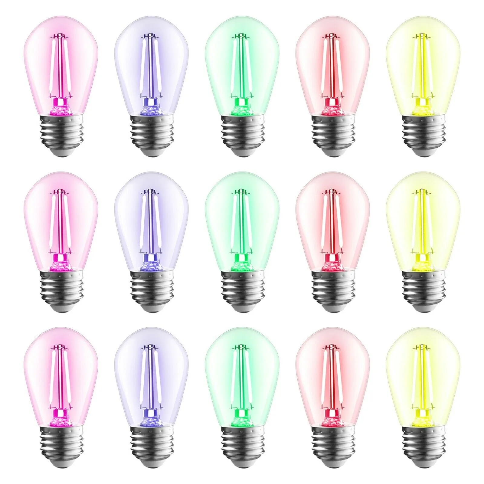 

US 15-Pack S14 Colored Non-Dimmable LED 1.2W Outdoor String Light Filament Bulbs