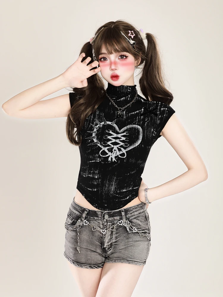 American Y2k Denim Shorts with Leg Warmers Spicy Girls 2025 New High Waist Belt Leg Cover Hot Pants 2pcs Street Fashion