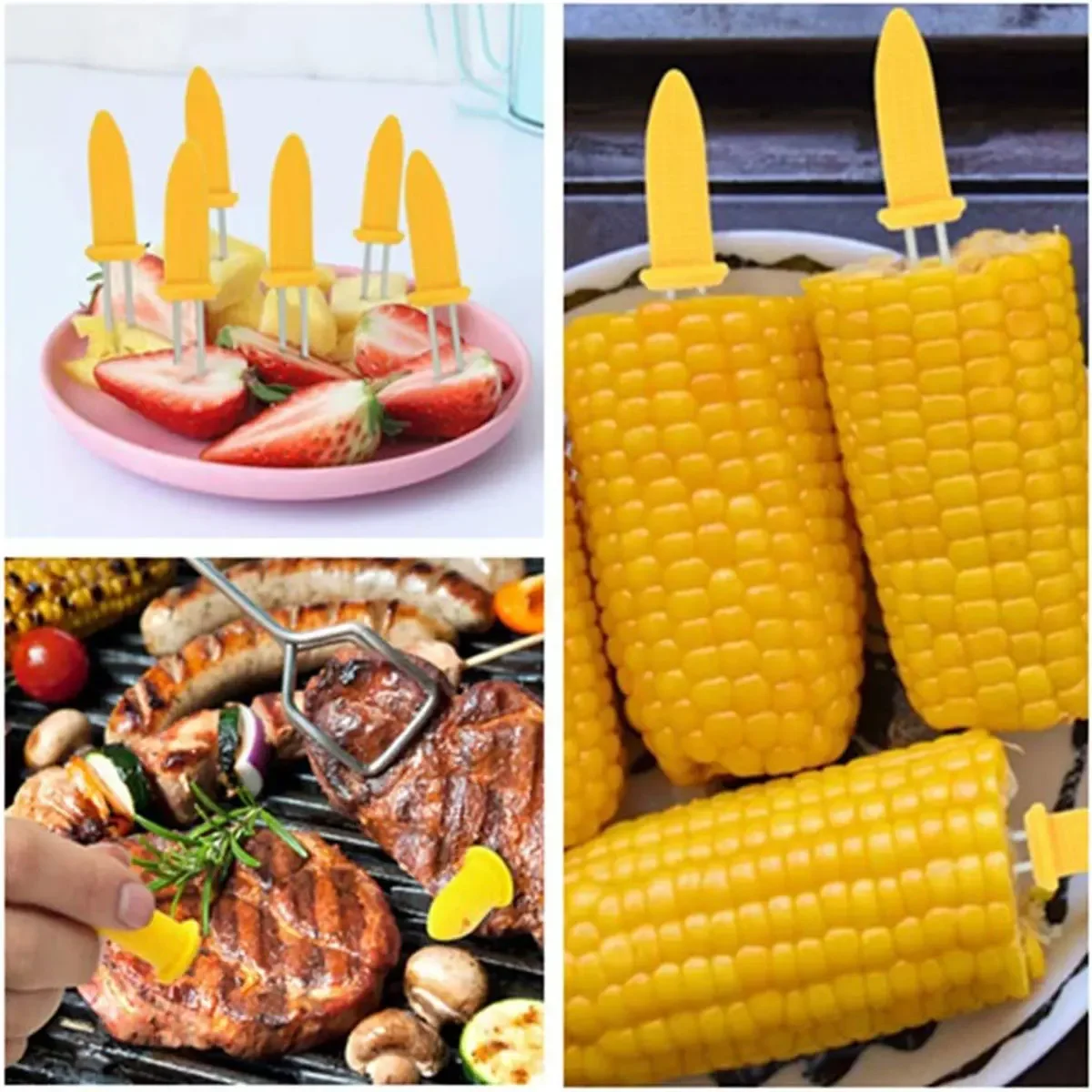 New 1Pc Multifunctional Corn Holders Stainless Steel Corn On The Cob Skewers Non-Slip Barbecue Corn Holders with Double Fork