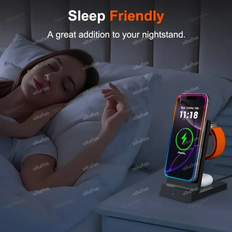 3 في 1 شاحن لاسلكي مغناطيسي حامل هاتف سطح المكتب لـ Magsafe iPhone 16-12 Apple Watch 8 7 Airpods Pro Samsung شحن سريع #6