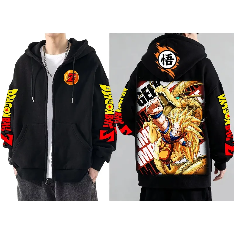 

Осень-зима мужские толстовки на молнии японского аниме Dragon Ball Z графический свитшот Harajuku Y2K пуловер 100% хлопок повседневная одежда