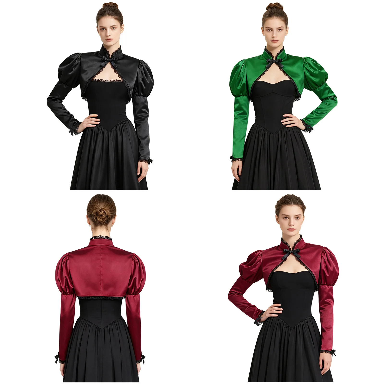 Women Puff Sleeve Victorian Gothic Bolero Shrug Medieval Renaissance Vintage Shawl Halloween Carnival Party Vampire Costume