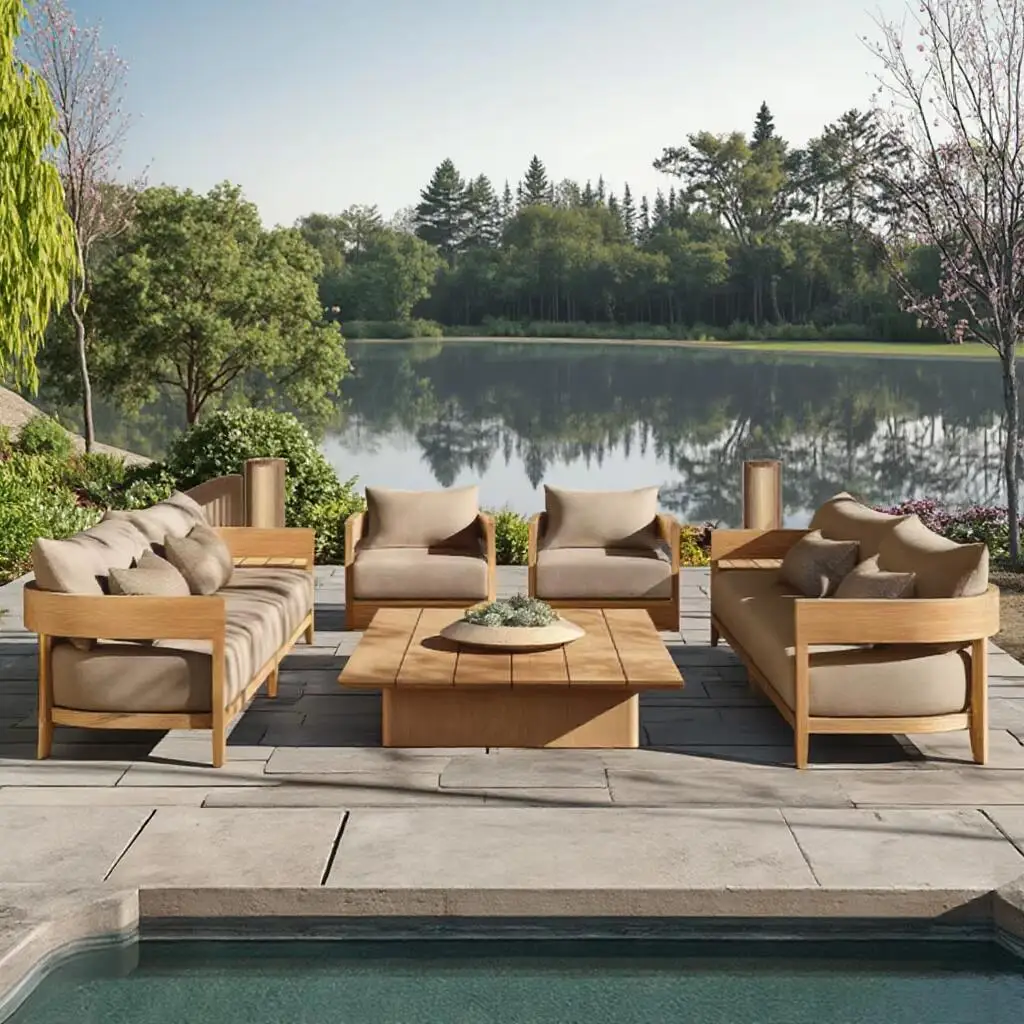 High End Teak Wood Outdoor Garden Furniture Handcrafted Solid Wood Patio Sofa Sets