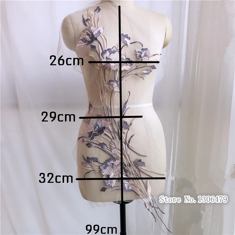 Toppa ricamata 3D per abito da sera da sposa, toppe da cucito, accessori per abbigliamento moda, 32x99cm, rs1302