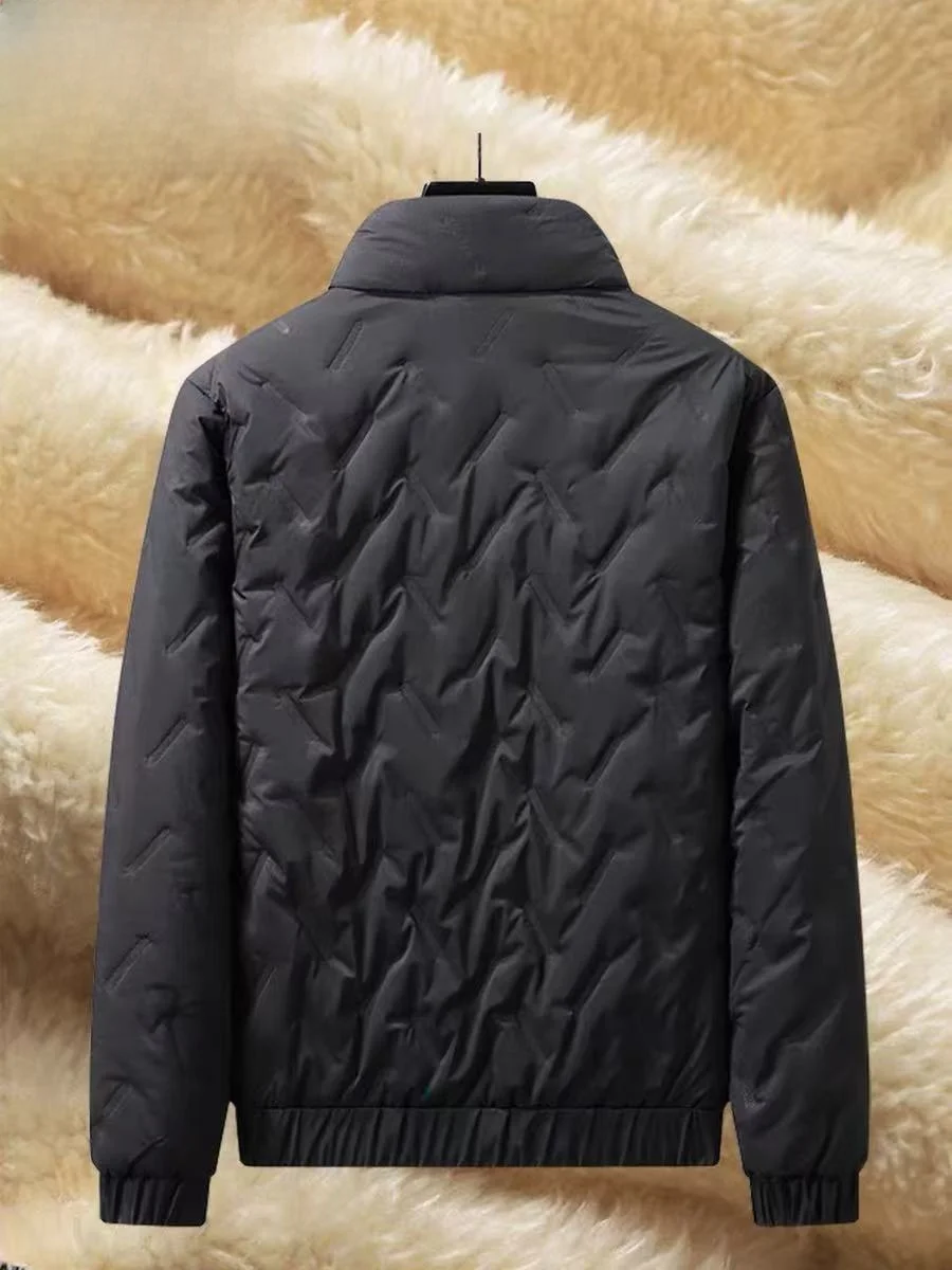 

Thiened Lamb Fur Stand Collar Jaet Men's Winter Warm Cotton Coat Dad Sle Polyester Fiber Long Sve Faion Urban Outfit