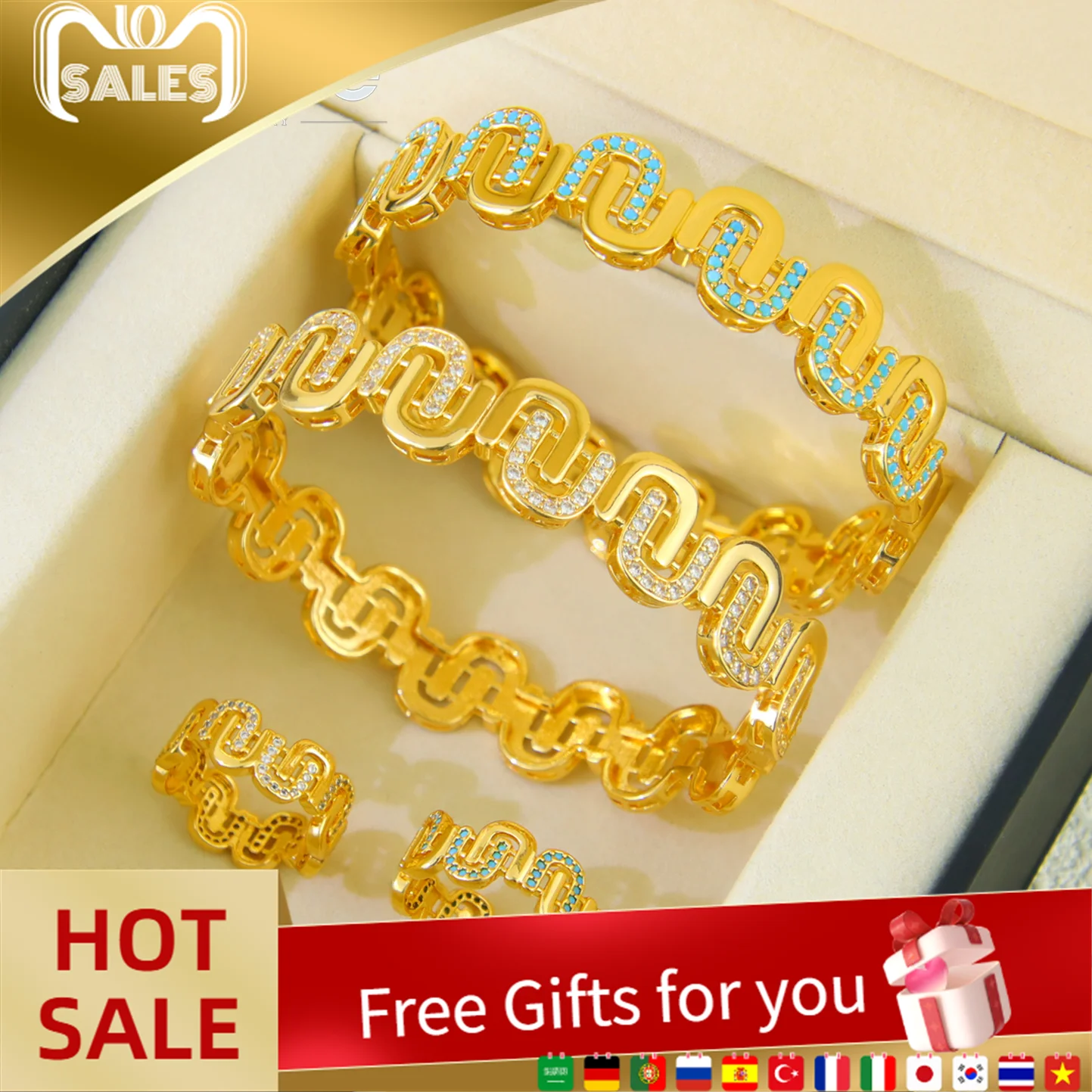 

Luxury Italian Gold Color Jewelry Set 21k Gold Plated Dubai Fashion Irregular Cuff Bangles Brazilian Women Event Party Jewelry