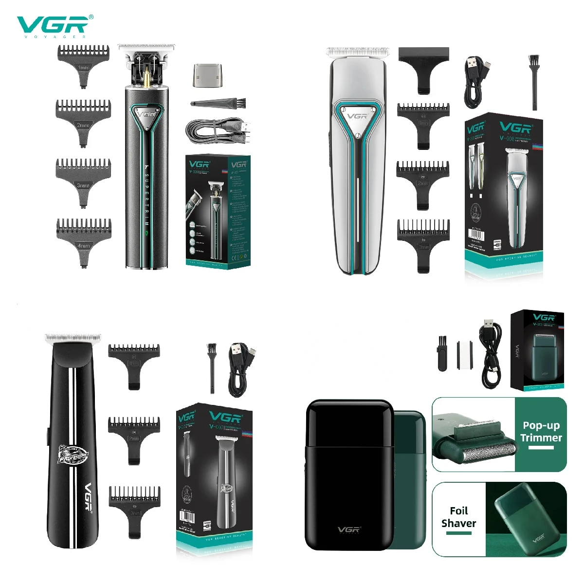 

VGR Hair Trimmer Hair Clipper Hair Cutting Machine Professional Barber Cordless Beard Trimmer Clipper for Men V007 V008 V009 390