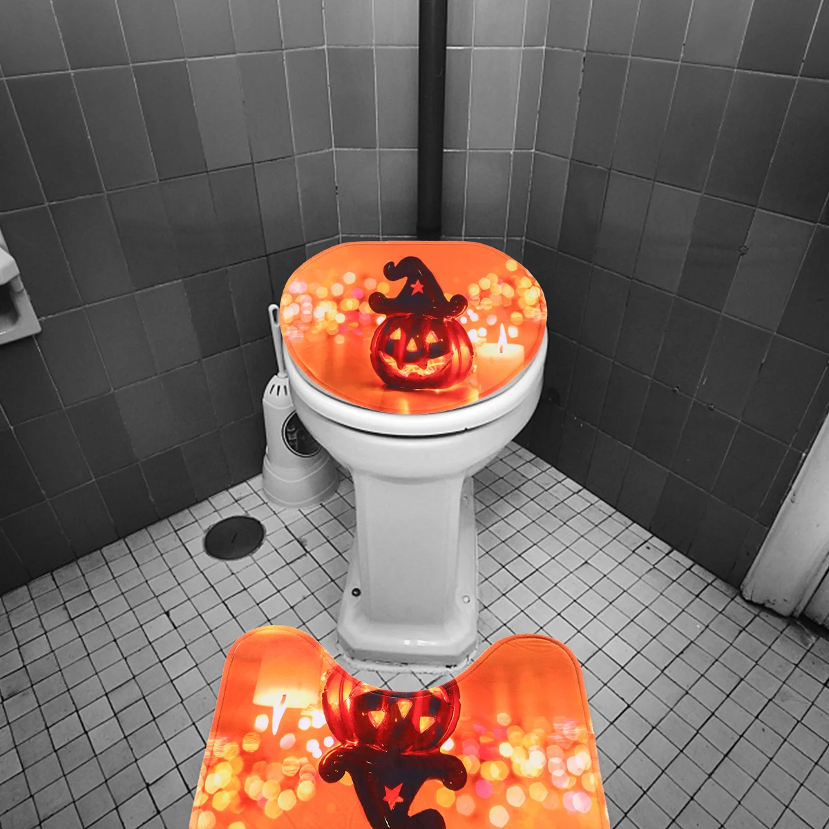 Halloween Toilet Mat Moisture Absorbent Bathroom Rug Pumpkin Lid Cover Car Themed Set Seat