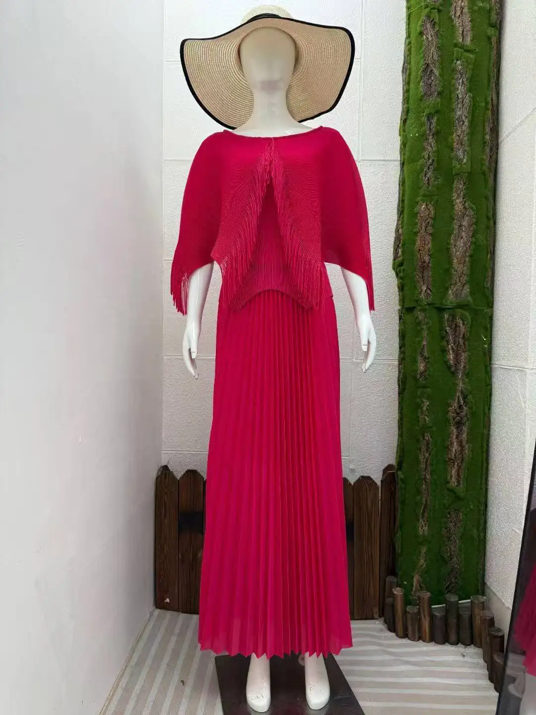 ANLAN Fashion Folding 2 Piece Sets Women's Round Neck Tassel Splicing Design Tops High Waist Skirt 2025 Summer New Tide 2AN7090