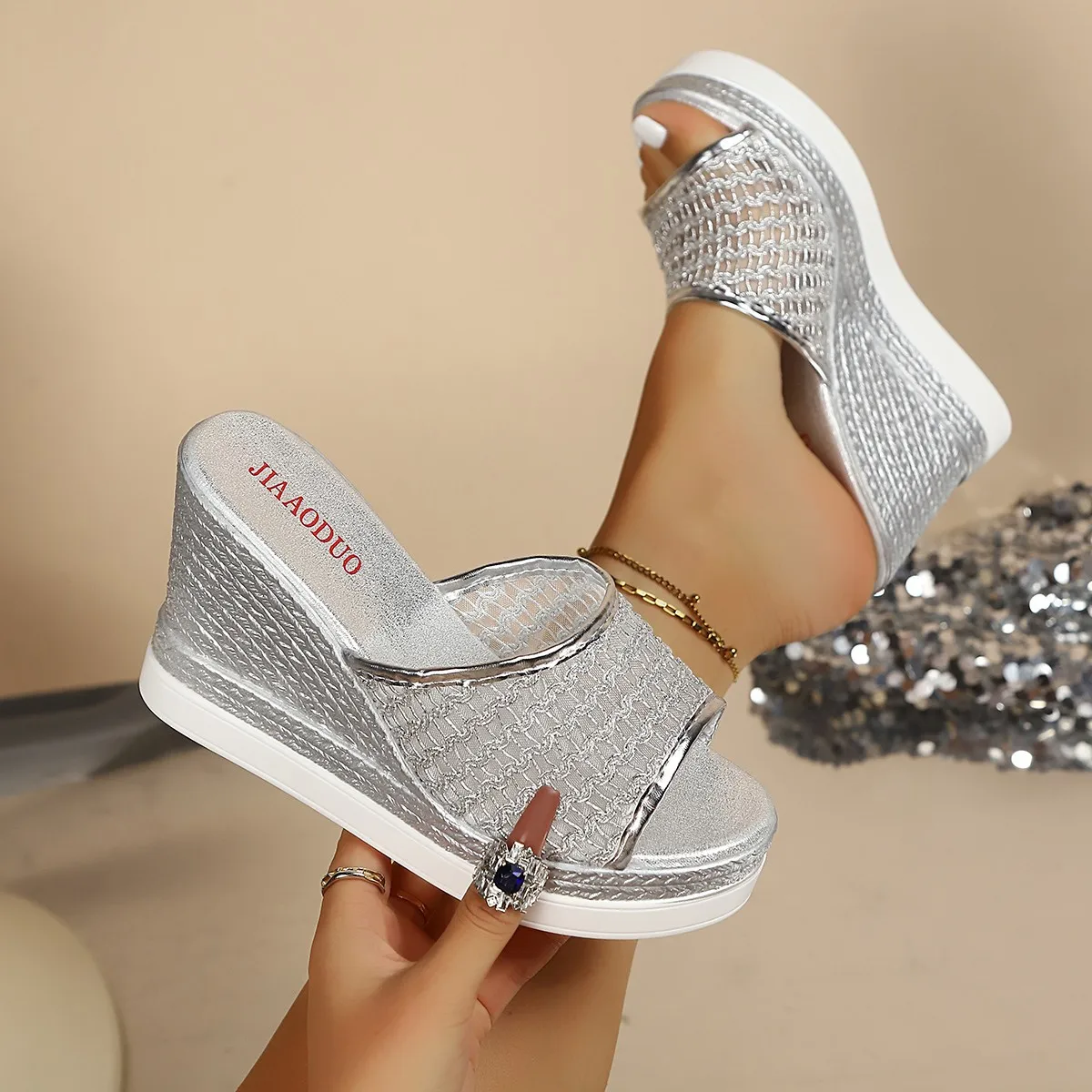 Summer 2026 Women's Casual Comfortable Fish Mouth Leaky Toe One Foot Stepping Slope Heel Sandals