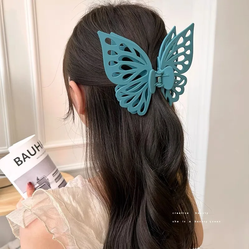 Elegant Butterfly Hair Claw for Women Solid Color Acrylic Shark Clip Large Frosted ack Head Styling Hairpin Hair Accessories