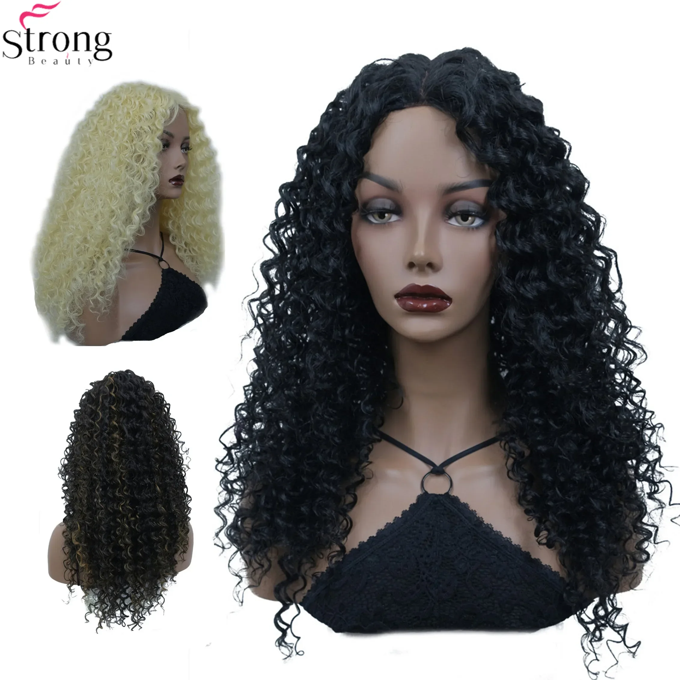 StrongBeauty Synthetic Lace  Wig Hair Long Kinky Curly Blonde/ Black Wigs For Women