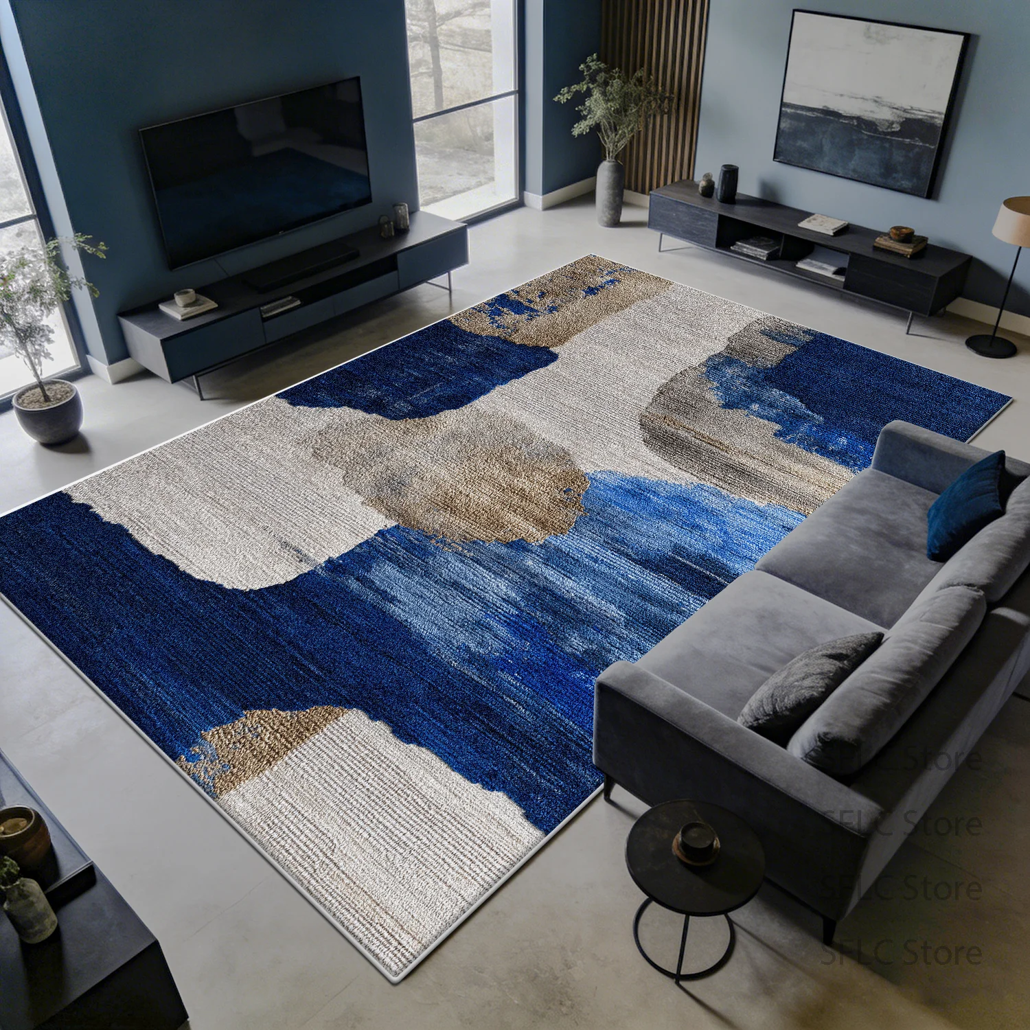 Blue Grey Modern Abstract Washable Study Carpet Decoration Living Room Soft Modern Rug Big Size Antiskid Short Velvet Floor Mat