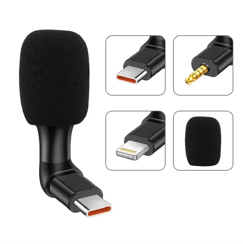 Mini 3.5mm Jack Type-C Microphone Stereo Mic For Recording Mobile Phone Studio Interview Microphone For Smartphone