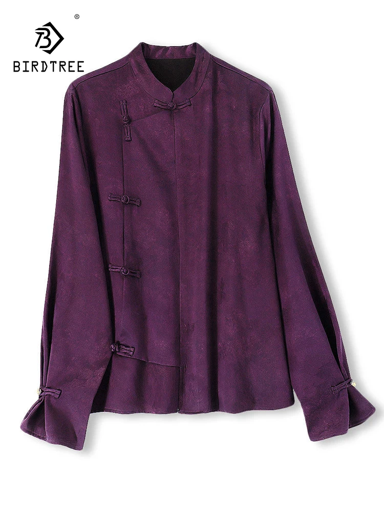 

BirdTree-50MM Silk Watered Gauze Elegant Shirt, O Neck Jacquard, Women Vintage Commute Loose Blouse, 2026 Spring New T63132CC