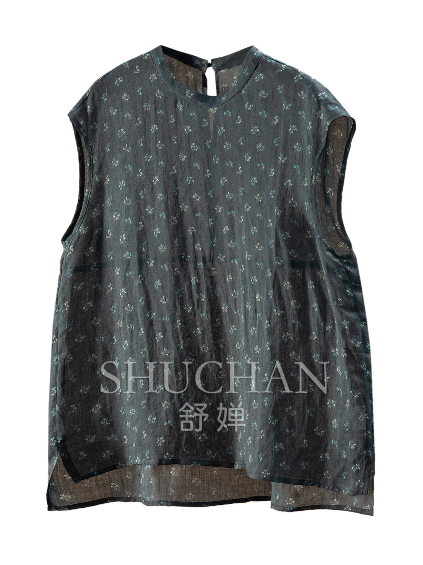 Literary and Artistic Relaxation, French Tank Top Retro Floral 100% Ramie Loose Bag Rotator Sleeve Shirt Women 52W5