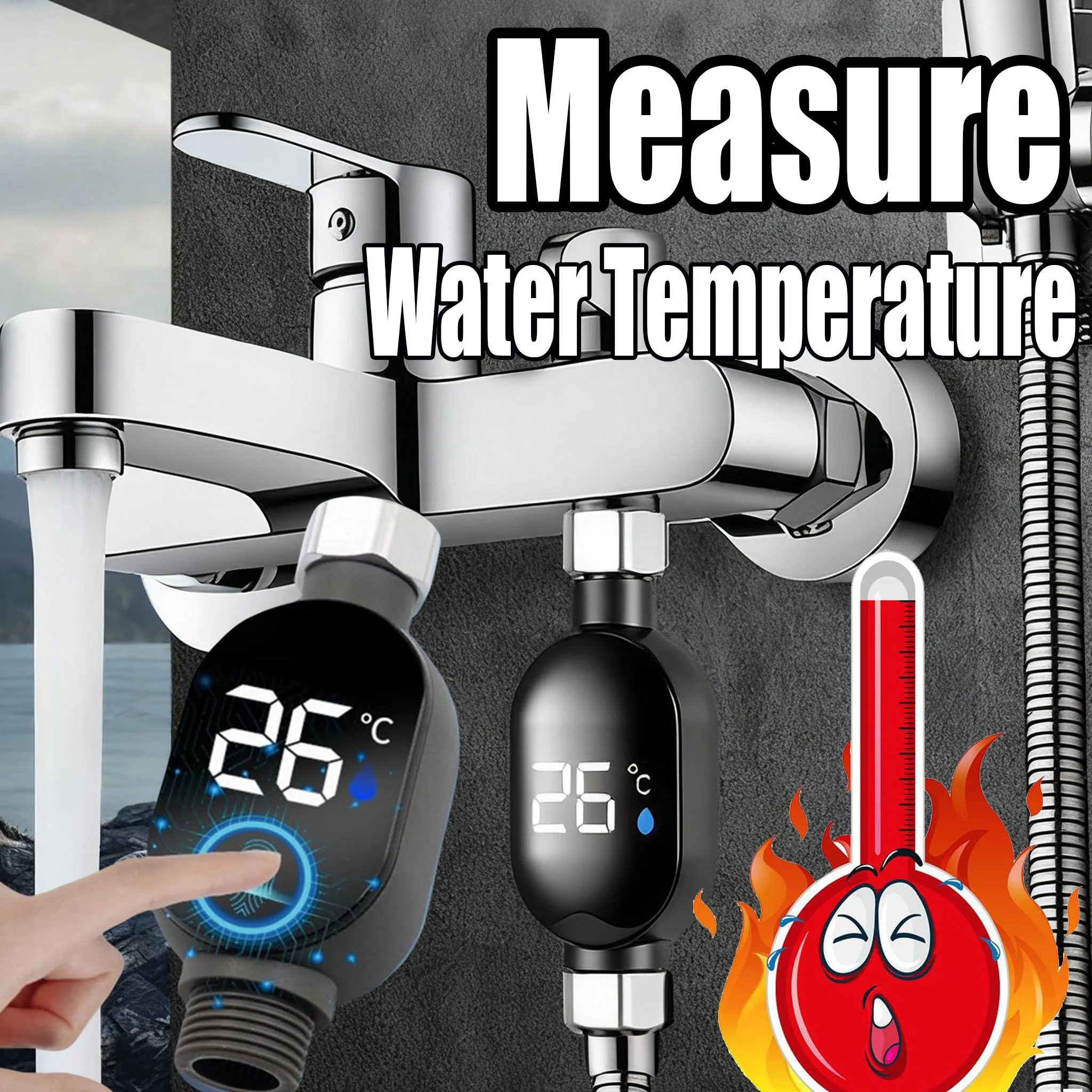 

Черный светодиодный дисплей для ванной комнаты 0 ℃ ~99 ℃ Домашний термометр для душа, точный измеритель температуры воды, ванная комната