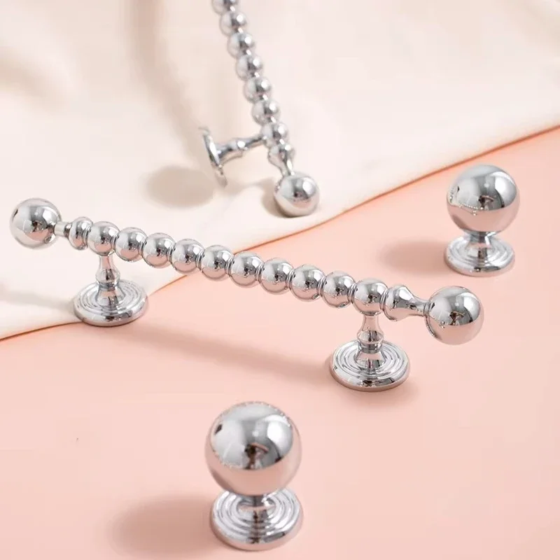 French Style Silver Bead Handle Light Luxury Silver Small Ball Shoe Cabinet Door Handle Creative Wardrobe Furniture Long Handles