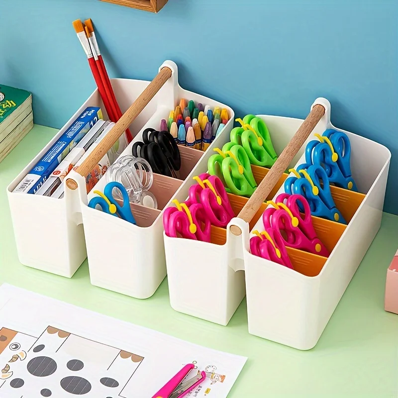 1pc Plastic Marker Pen  Box, Portable Large Capacity Organizer, With Handle & Dividers, Painting Brush Watercolor Pen Pencil Box