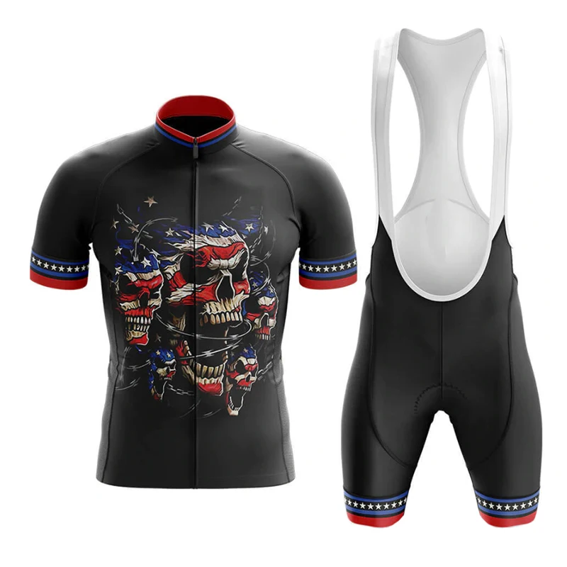 2022 Skull Pattern Cycling Jersey Men Summer MTB Race Cycling Clothing Short Sleeve Maillot Ciclismo Outdoor Riding Bike Uniform