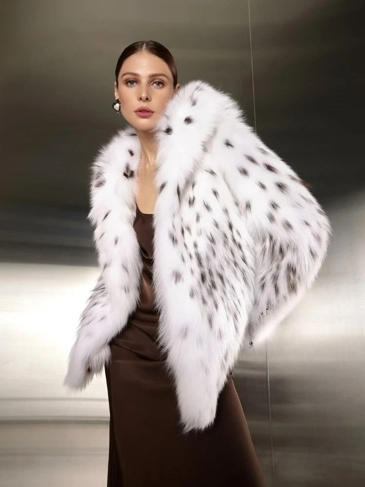 

Tsiisd Fashion Leopard Printed Fur Feather Overcoat Warm Women Contrast Winter Loose Luxury Streetwear Female Fur Feather Coat