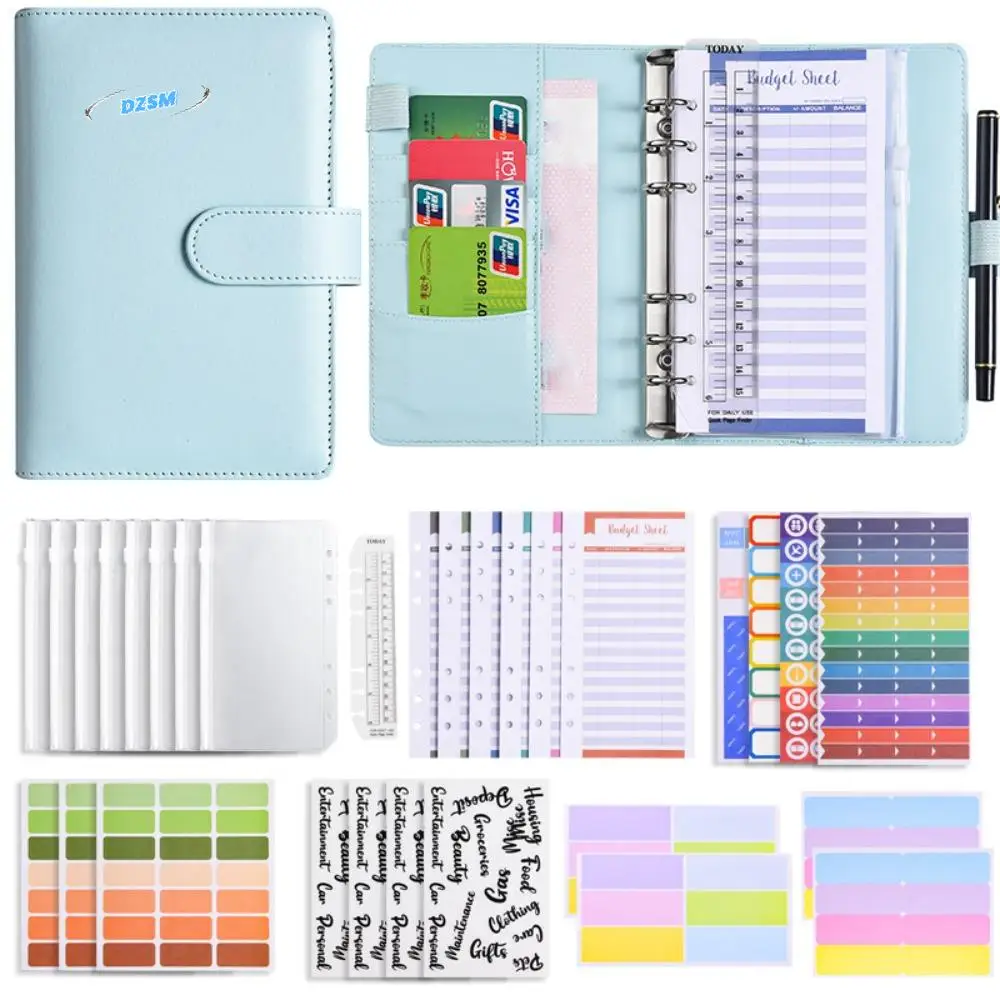 

A6 Cash Budget Ledger Magnetic button Macaron Color Loose-leaf Notebook Time Organizer Diary Notepad PU Leather Folder Student