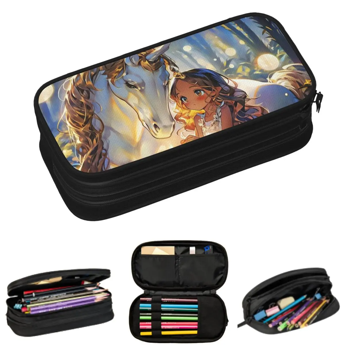 

Fantasy Fairy And White Horse Theme Pencil Cases for Students School Pen Box Pencil Bag Large Capacity Pencil Pouch