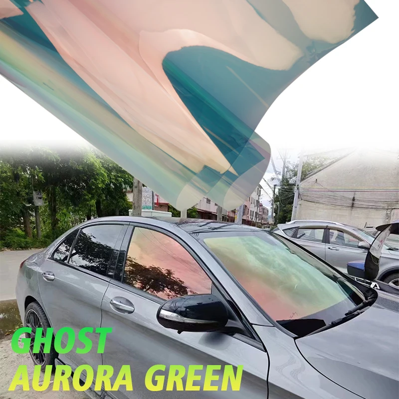 Colorido camaleón Aurora Green VLT 64%, tinte Solar para ventana delantera y trasera de coche, película de protección para parabrisas, aislamiento térmico Anti UV