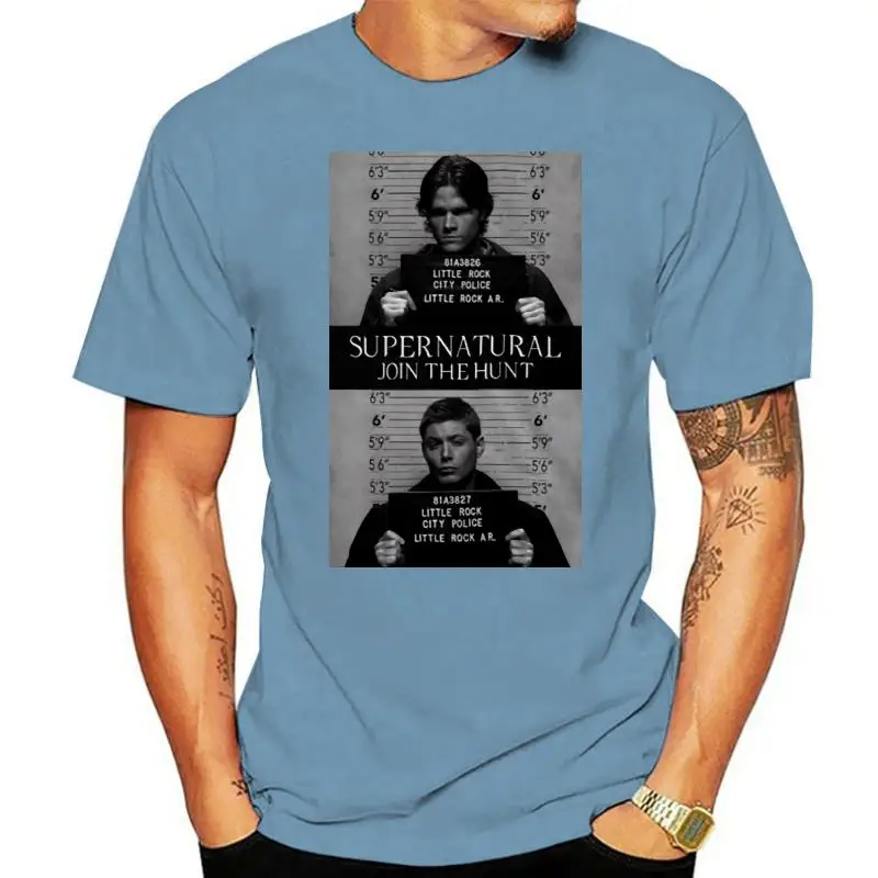 Supernatural Mugshot's T-Shirts for Men Sam Winchester T Shirt Official Casual 100% Cotton Tees Birthday Present Clothes