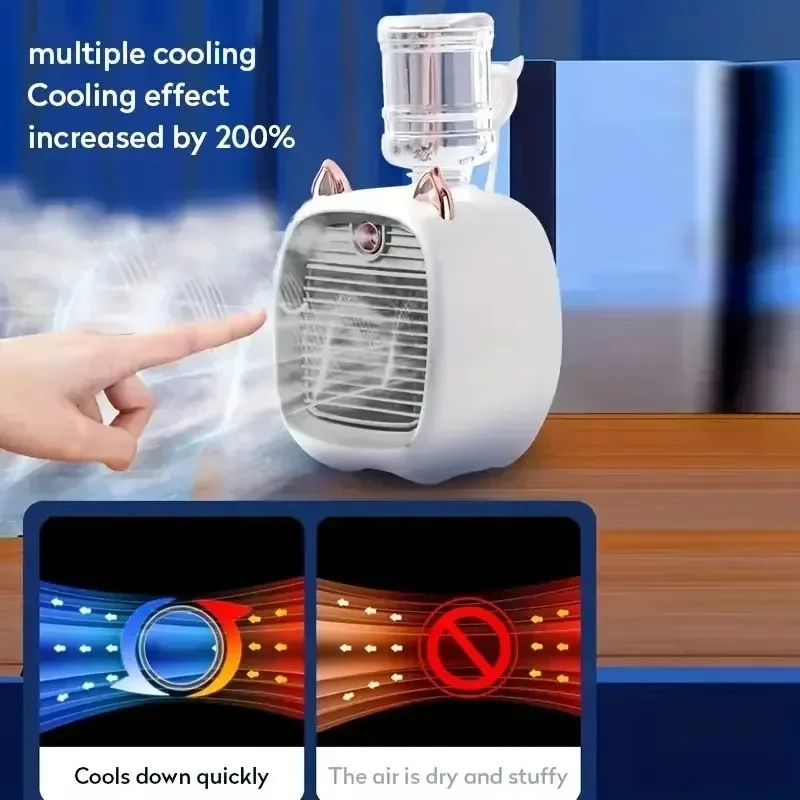USB charging mini electric fan 1200mAh desktop spray air conditioning fan Three grade air conditioning water-cooling fan USB typ