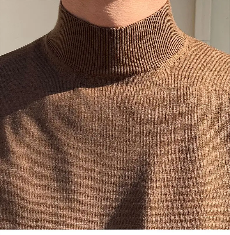 Half-turtleneck Sweater for Men, Long-sleeved Korean Style Trendy Knitted Sweater with Bottoming Shirt, Hong Kong Style Casual