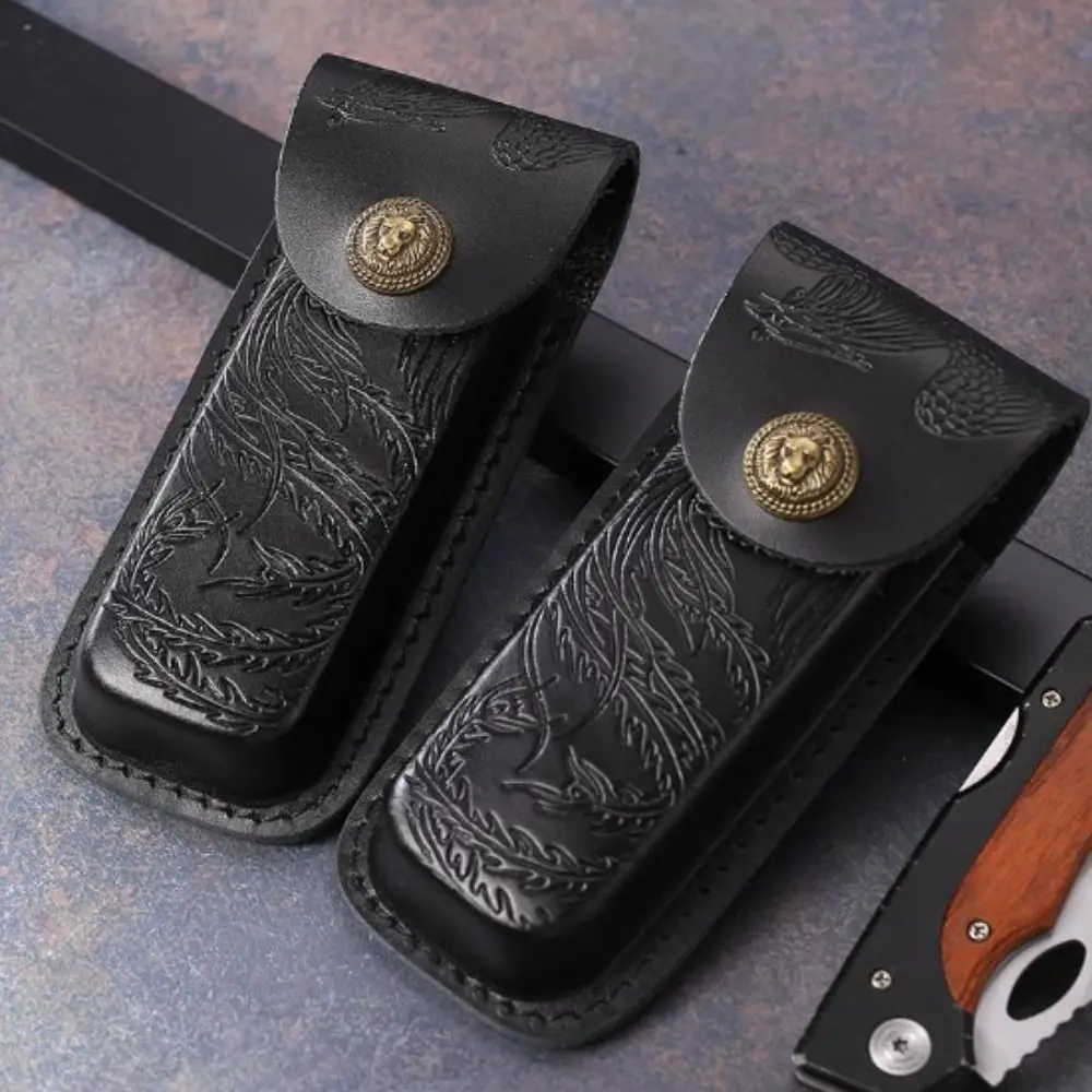 Black Foldable Waist Knife Scabbard Tool Flashlight Belt Loop Case Holder Leather Sheath Pocket Hunt Camping Outdoor Tool